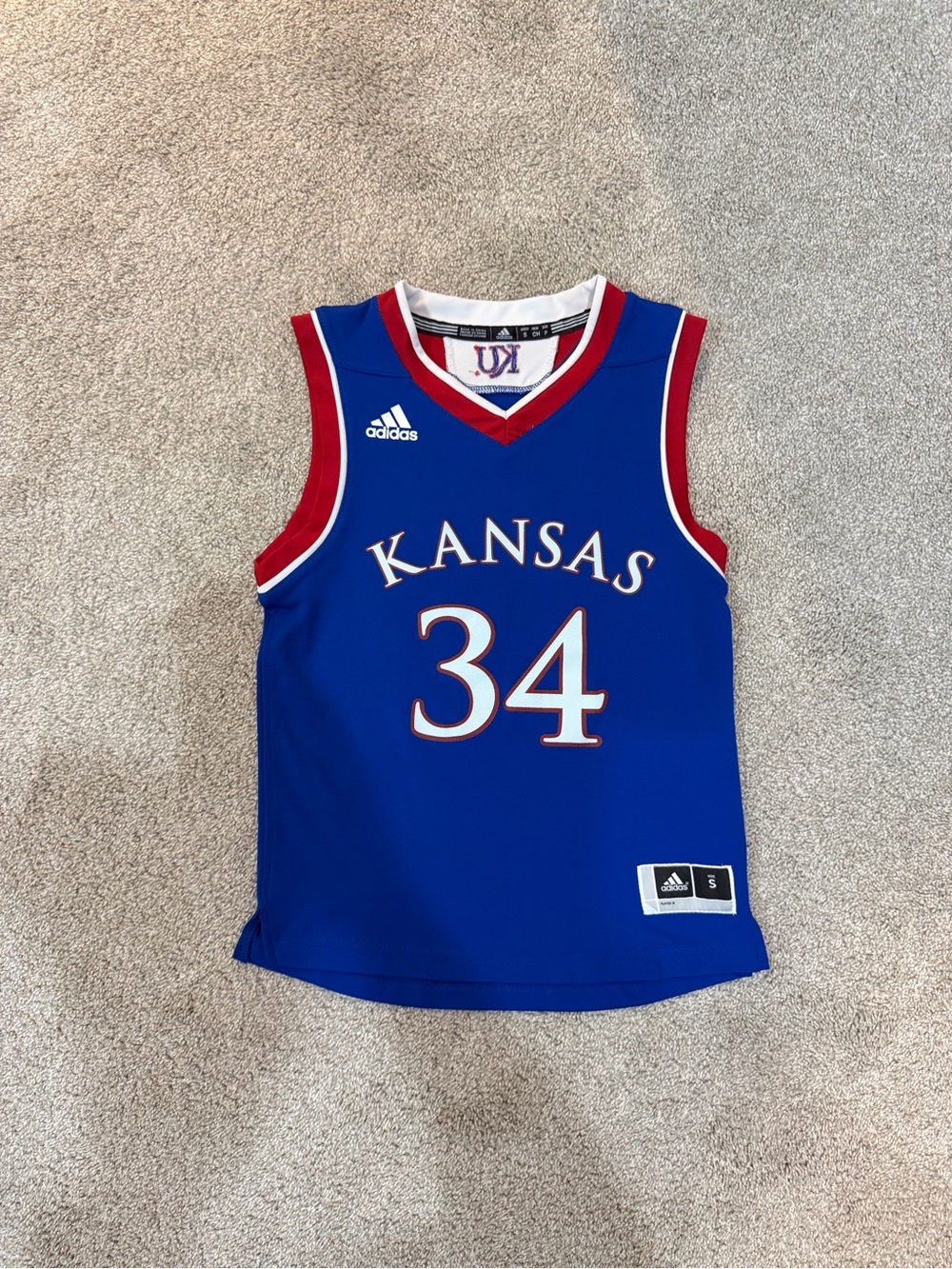 Adidas Kansas Jayhawks #34 Basketball Jersey Size Youth S Blue Red White